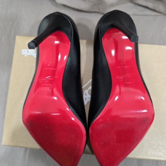 Christian Louboutin Kate 100 Nappa Leather Black Pointy Toe Pumps Heels Size 37 - Picture 9 of 12